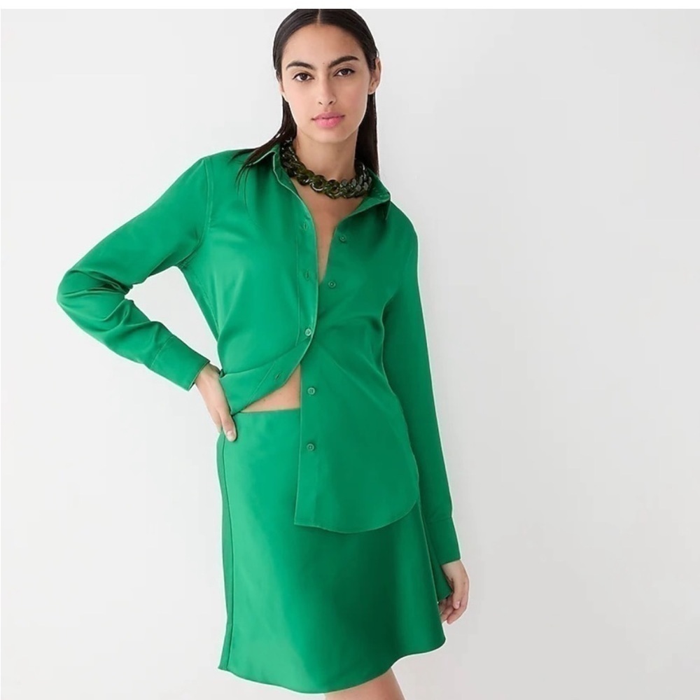 J Crew Bright Emerald Green Skirt Shirt Set